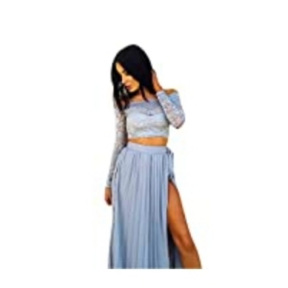 Lace Crop Top and Pleated Maxi Skirt